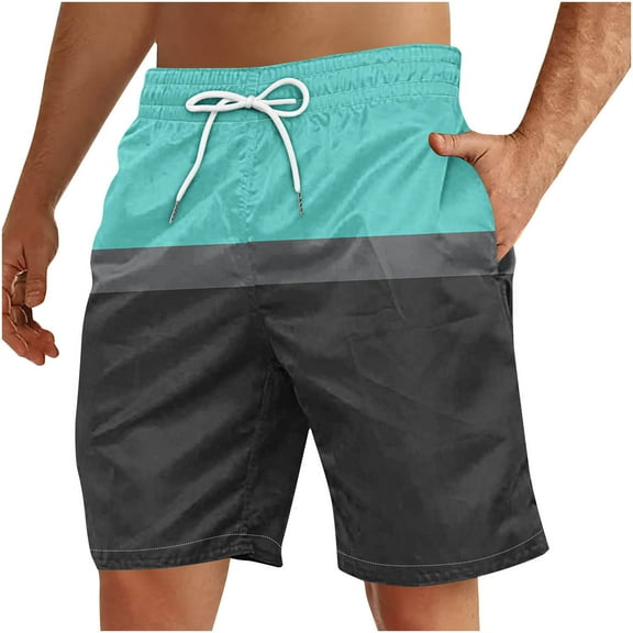 fatyb Men's Color Block Shorts Beachwear Vacation Shorts Drawstring Summer Casual Shorts with Pockets