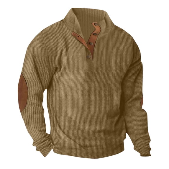fatyb Men's Corduroy Sweatshirts Button Stand Collar Vintage Pullover Long Sleeve Casual Tops for Men