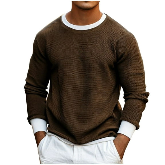 fatyb Men's Crewneck Pullover Long Sleeve Textured Sweatshirts for Men Lightweight Casual Loose Tops
