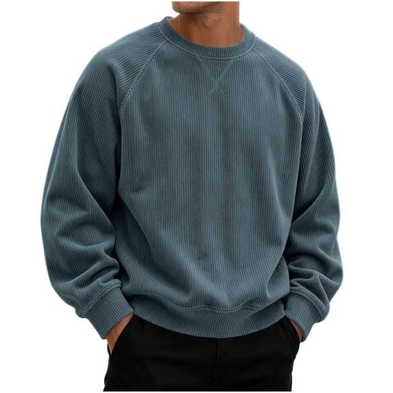 fatyb Men's Crewneck Sweatshirts Loose Corduroy Pullover Tops for Men Casual Long Sleeve Sweatshirts