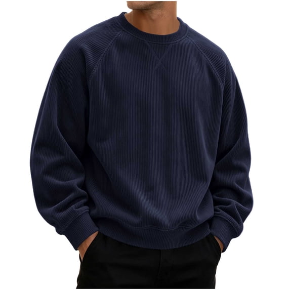 fatyb Men's Crewneck Sweatshirts Loose Corduroy Pullover Tops for Men Casual Long Sleeve Sweatshirts