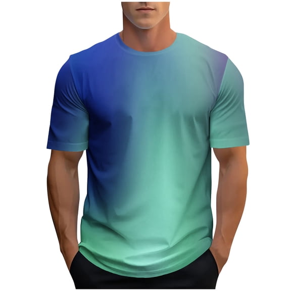 fatyb Men's Fashion Tshirts Gradient Color Graphic Tee Shirts Casual Short Sleeve Printed Summer Tops