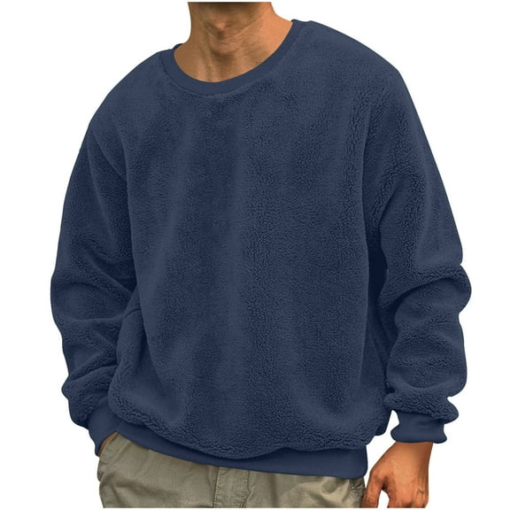 fatyb Men's Fleece Sweatshirts Fuzzy Pullover Crewneck Long Sleeve Fall Winter Casual Warm Tops for Men