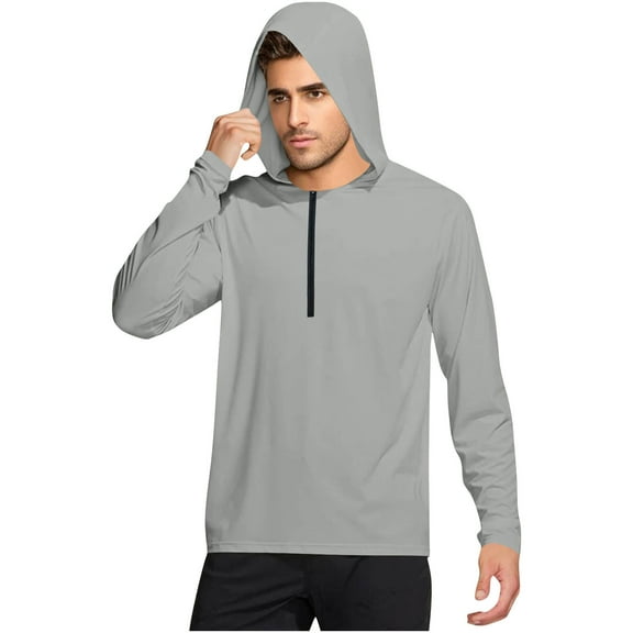 fatyb Men's Hooded Sun Protection Shirts Long Sleeve Outdoor Hoodies Mens Lightweight Athletic Tops