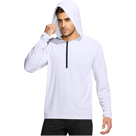 fatyb Men's Hooded Sun Protection Shirts Long Sleeve Outdoor Hoodies Mens Lightweight Athletic Tops