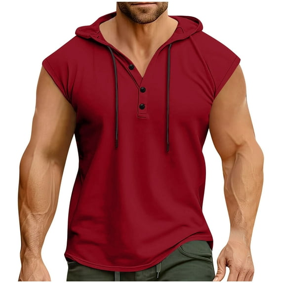 fatyb Men's Hooded Tank Tops Sleeveless Bodybuilding Gym Hoodies Muscle Cut off T-Shirts with Button