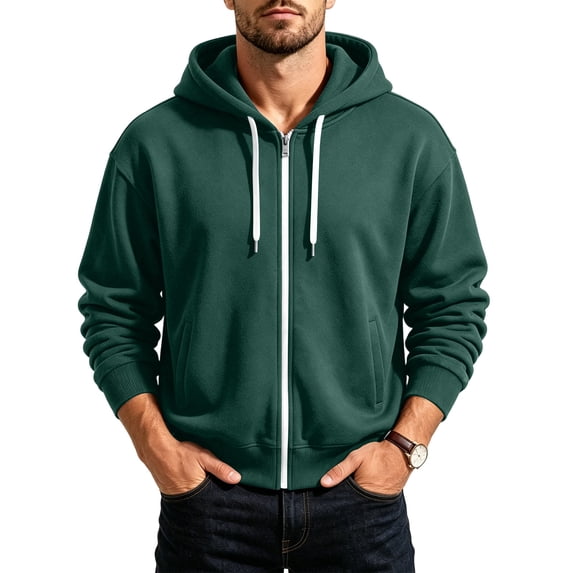 fatyb Men's Hoodies Zip up Long Sleeve Sweatshirts Solid Color Drawstring Hooded Jacket with Pockets