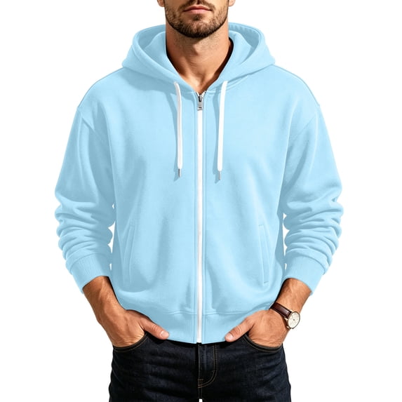 fatyb Men's Hoodies Zip up Long Sleeve Sweatshirts Solid Color Drawstring Hooded Jacket with Pockets