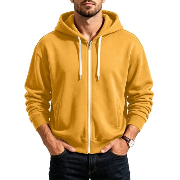 fatyb Men's Hoodies Zip up Long Sleeve Sweatshirts Solid Color Drawstring Hooded Jacket with Pockets