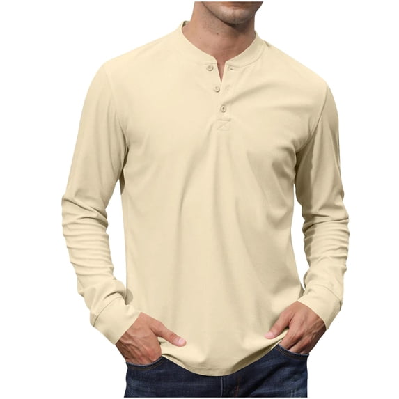 fatyb Men's Long Sleeve Casual T Shirts Button V Neck Pullover Shirts Lightweight Plain Tees for Men