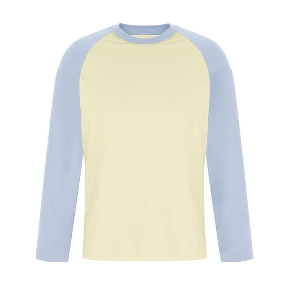 fatyb Men's Long Sleeve Cotton Tee Tops Color Block Crewneck Casual Shirts Comfortable T-Shirts for Men