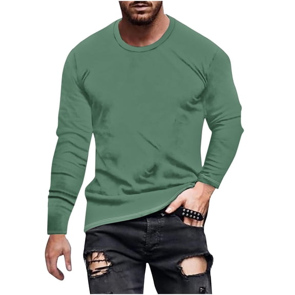 fatyb Men's Long Sleeve Crew Neck T-Shirts Casual Basic Tees Solid Color Lightweight Tshirts for Men