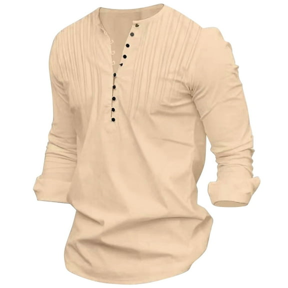 fatyb Men's Long Sleeve T-Shirts Button down V Neck Casual Pullover Lightweight Tops Solid Color Blouses