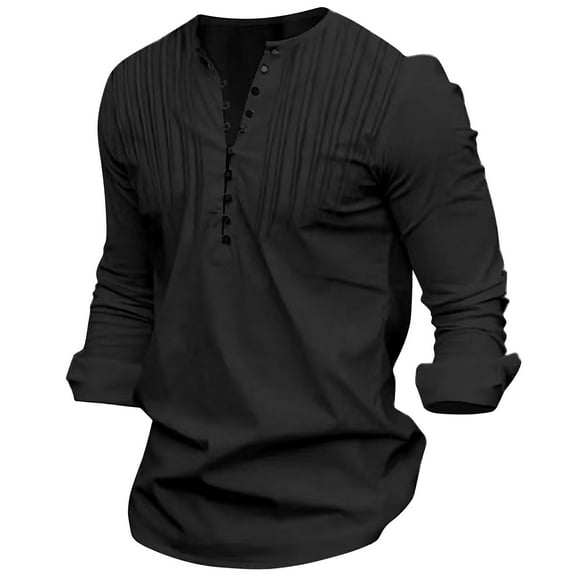fatyb Men's Long Sleeve T-Shirts Button down V Neck Casual Pullover Lightweight Tops Solid Color Blouses