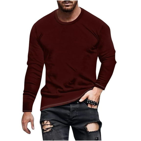 fatyb Men's Long Sleeve T-Shirts Casual Crew Neck Tshirts Lightweight Plain Basic Tee Tops Size S-5XL