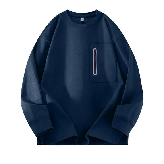 fatyb Men's Long Sleeve T-Shirts with Zipper Pocket Casual Crewneck Loose Mens Lightweight Tee Shirts