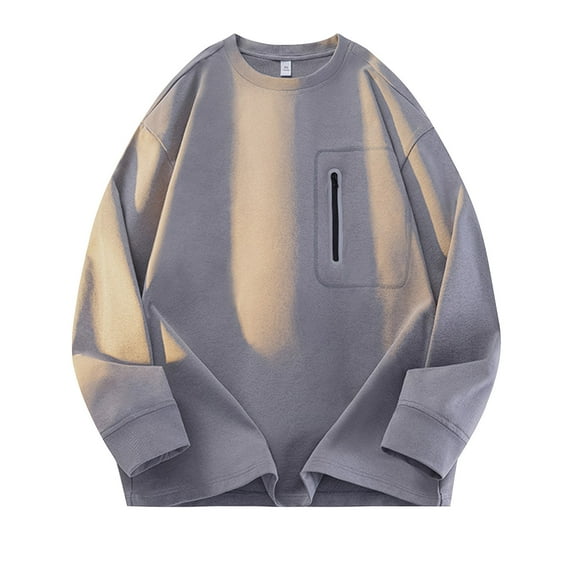 fatyb Men's Long Sleeve T-Shirts with Zipper Pocket Casual Crewneck Loose Mens Lightweight Tee Shirts