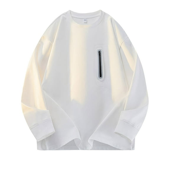fatyb Men's Long Sleeve T-Shirts with Zipper Pocket Casual Crewneck Loose Mens Lightweight Tee Shirts