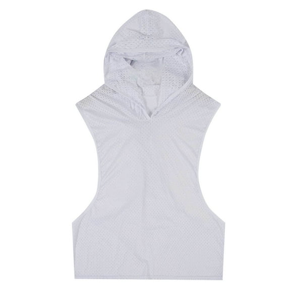 fatyb Men's Mesh Hooded Tank Tops Workout Sleeveless Muscle Hoodies for Running Training Bodybuilding
