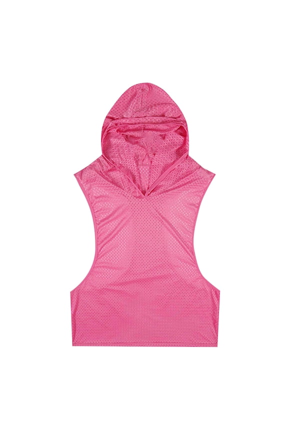 Men's Mesh Hooded Tank Tops Workout Sleeveless Muscle Hoodies for Running Training Bodybuilding