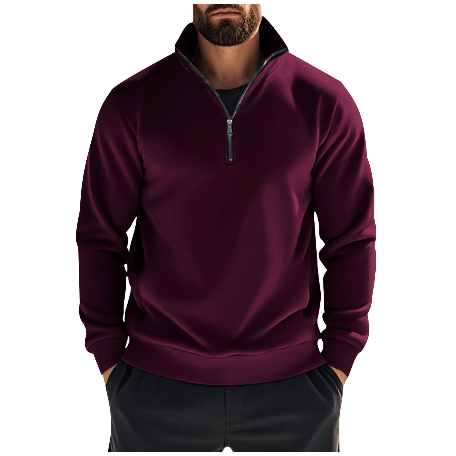 fatyb Men's Quarter Zip Pullover Long Sleeve Mock Neck Sweatshirts for ...