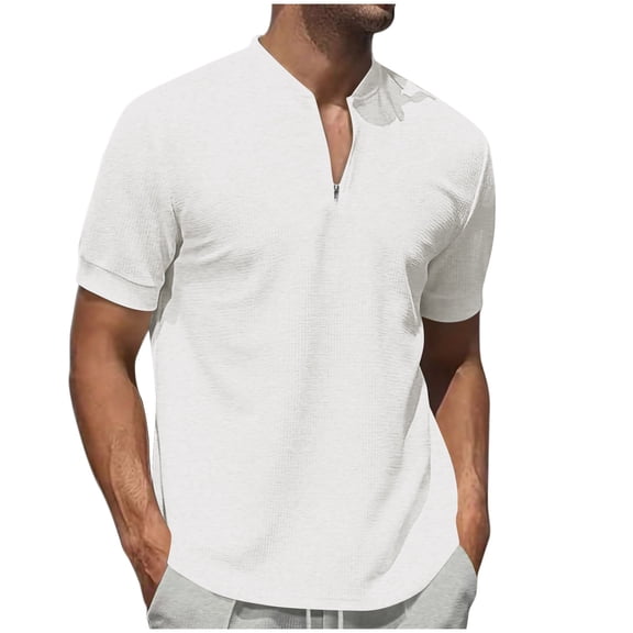fatyb Men's Quarter Zip Shirts Short Sleeve Casual Pullover Solid Color Mens Tops Summer Breathable Tee