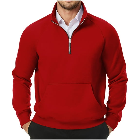 fatyb Men's Quarter Zip Sweatshirts Fleece Lined Collar Pullover Mens Thermal Casual Tops with Pocket