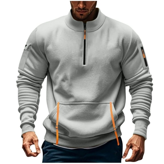 fatyb Men's Quarter Zip Sweatshirts Stand Collar Pullover with Pockets Long Sleeve Workout Sweat Shirts