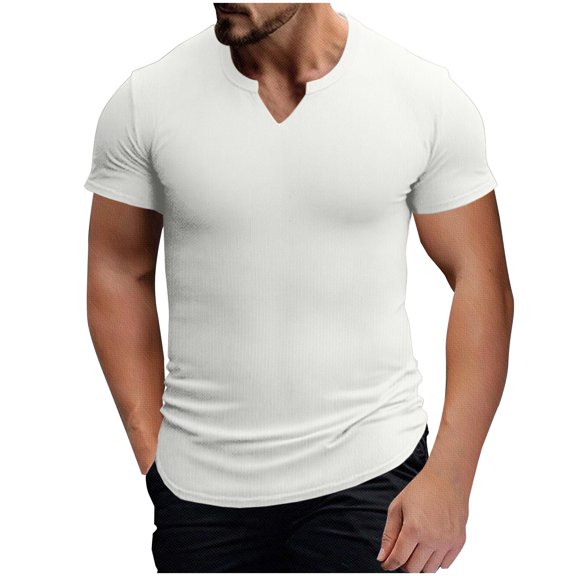 fatyb Men's Ribbed Knit T Shirts V Neck Short Sleeve Muscle Shirts Stretch Workout Athletic Tee Tops