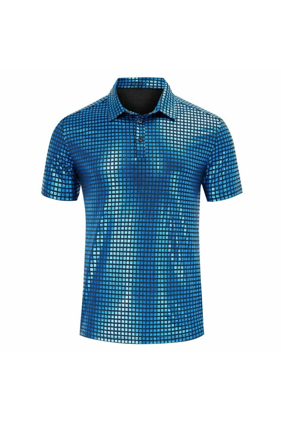 Men's Sequin Shirts Button up Collared Sparkly Party Shirts Summer Fashion Tshirts for Men