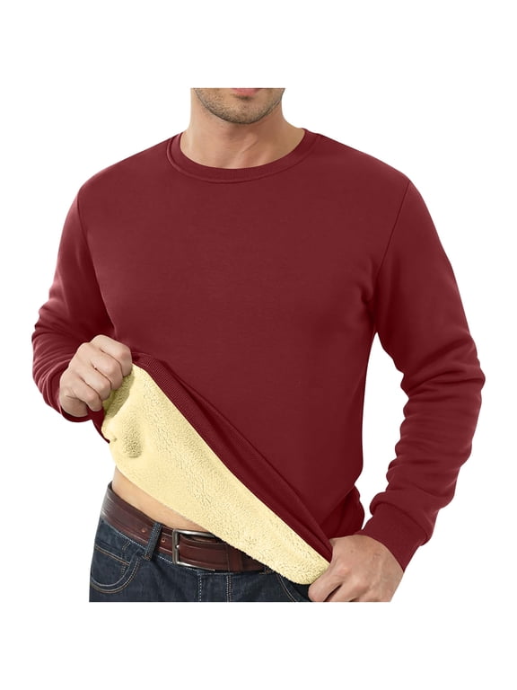 Men's Sherpa Lined Sweatshirts Fleece Crew Neck Pullover Thermal Long Sleeve Thick Sweatshirts