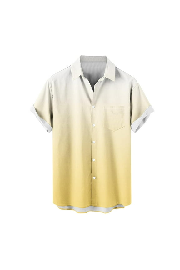 Men's Short Sleeve Button down Shirts Gradient Casual Beach Shirts Lightweight Summer Vacation Tops