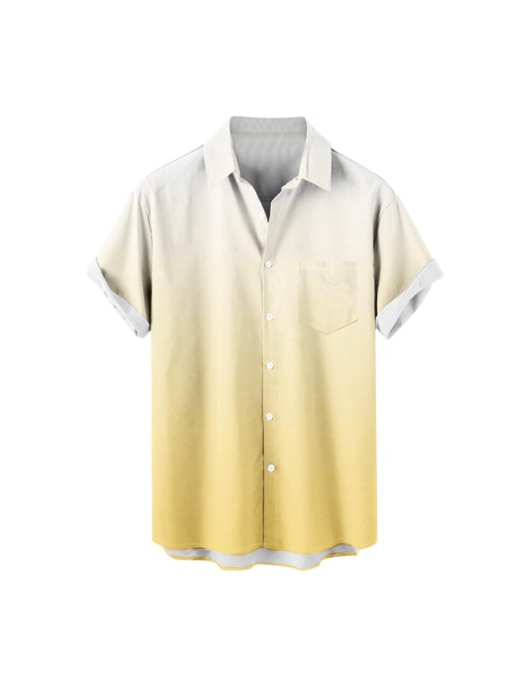 Men's Short Sleeve Button down Shirts Gradient Casual Beach Shirts Lightweight Summer Vacation Tops
