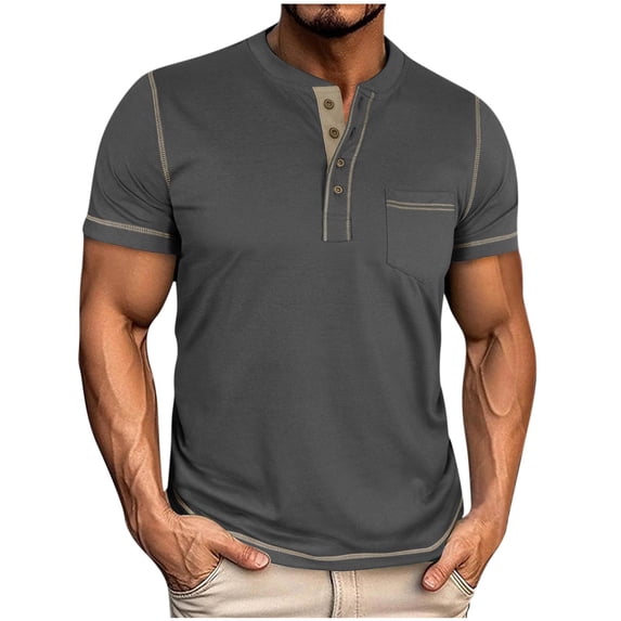 fatyb Men's Short Sleeve Casual Shirts Casual Button Basic Tee Tops Summer Pullover T Shirts for Men