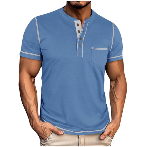 fatyb Men's Short Sleeve Casual Shirts Casual Button Basic Tee Tops Summer Pullover T Shirts for Men