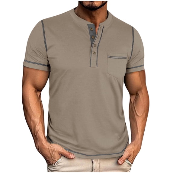 fatyb Men's Short Sleeve Casual Shirts Casual Button Basic Tee Tops Summer Pullover T Shirts for Men