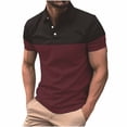 thumbnail image 1 of fatyb Men's Short Sleeve Casual Shirts Collar Button up Tshirts Colorblock Pullover Mens Summer Tops, 1 of 2