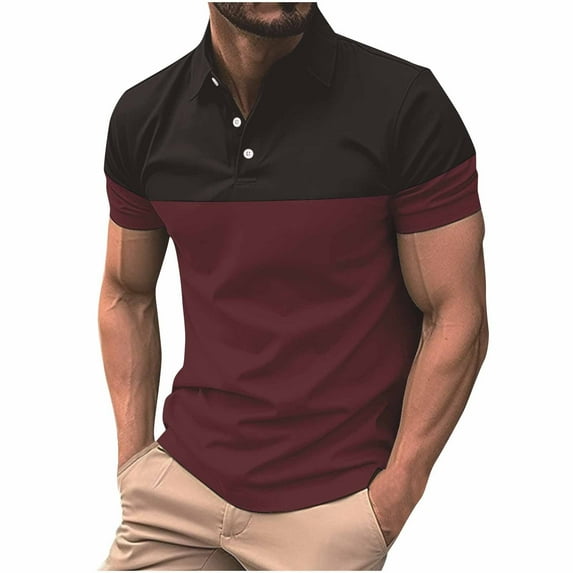 fatyb Men's Short Sleeve Casual Shirts Collar Button up Tshirts Colorblock Pullover Mens Summer Tops