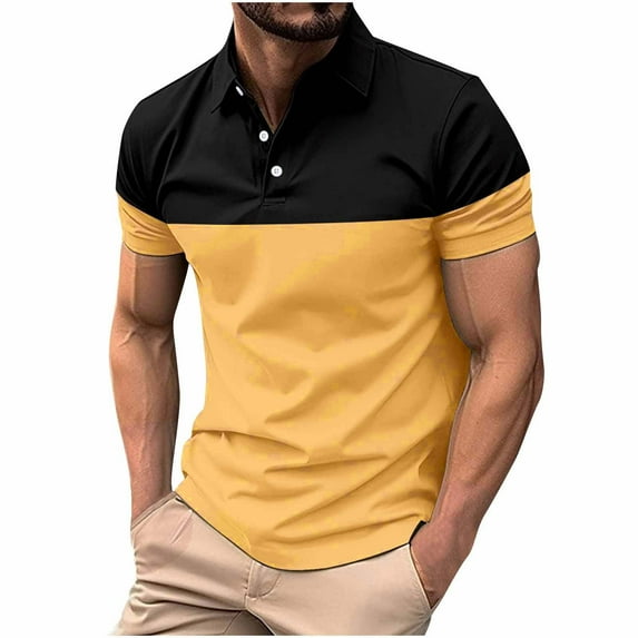 fatyb Men's Short Sleeve Casual Shirts Collar Button up Tshirts Colorblock Pullover Mens Summer Tops
