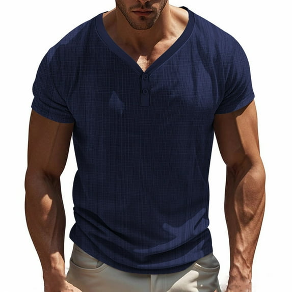 fatyb Men's Short Sleeve T Shirts Button Summer Casual Tshirts Solid Color Breathable Mens Tops