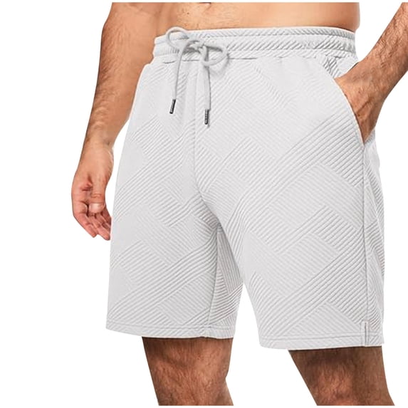 fatyb Men's Shorts Casual Drawstring Textured Shorts with Pockets Elastic Waist Summer Outdoor Beach Shorts