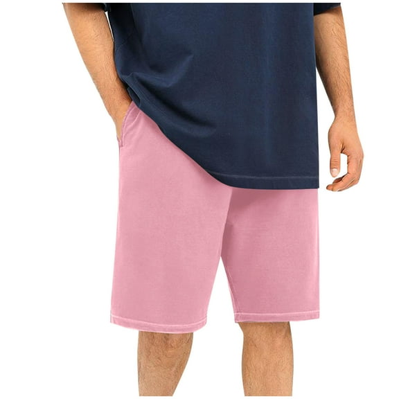 fatyb Men's Shorts Cotton Drawstring Elastic Waist Casual Shorts Solid Color Comfortable Summer Shorts