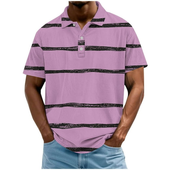 fatyb Men's Striped Shirts Casual Short Sleeve Golf Shirts for Men Summer Lightweight Collared T Shirts