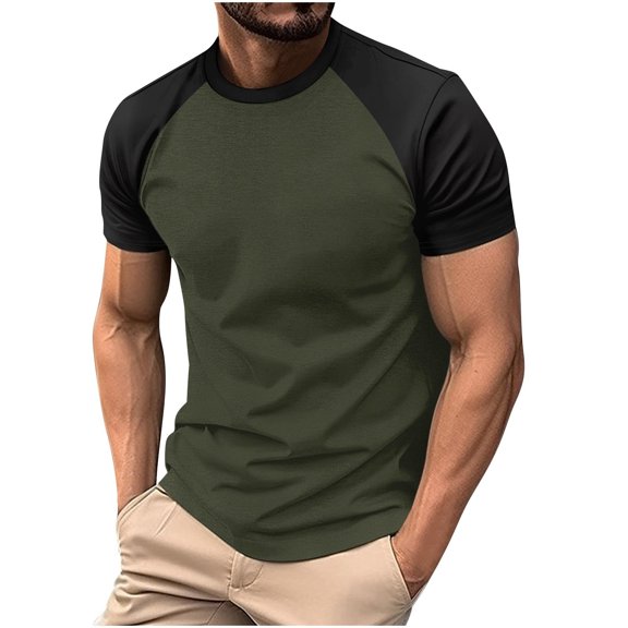 fatyb Men's T Shirts Round Neck Short Sleeve Casual Tshirts Color Block Summer Fashion Pullover Tees