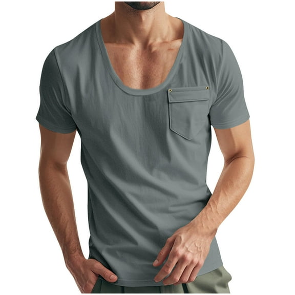 fatyb Men's T-Shirts with Pocket Crew Neck Short Sleeve Casual Tee Short Sleeve Plain Breathable Shirts