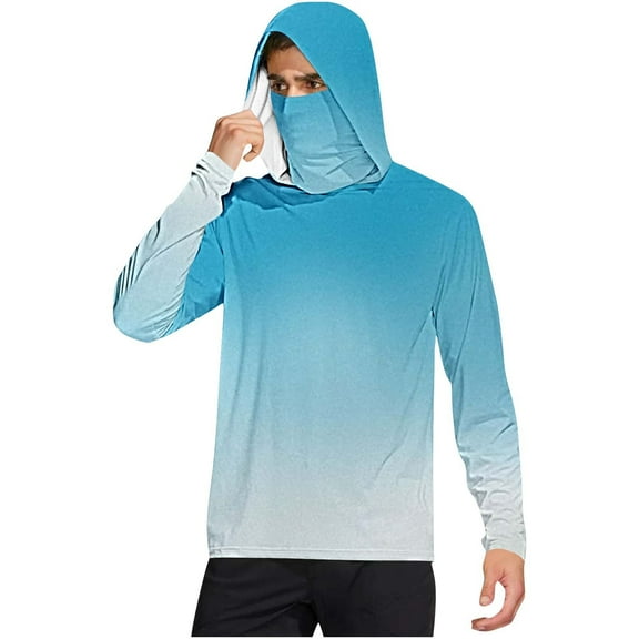 fatyb Men's UPF 50  Sun Shirts Long Sleeve Hoodies with Face Cover Mens Lightweight Sun Protection Tops
