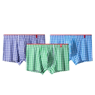 fatyb Men's Underwear Boxers Plaid Breathable Cotton Boxer Comfortable Sleep Briefs for Men 1-3 Pack