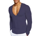 thumbnail image 1 of fatyb Men's V Neck Long Sleeve T-Shirts Cotton Muscle Tee Shirts Low Cut Stretch Workout Tops for Men, 1 of 5