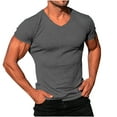 thumbnail image 1 of fatyb Men's V Neck Muscle T Shirts Casual Short Sleeve Ribbed Tees Stretch Bodybuilding Workout Tops, 1 of 6