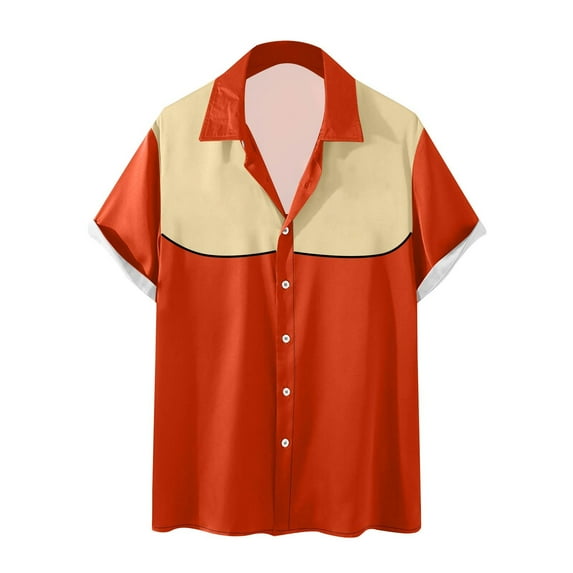 fatyb Men's Vintage Shirts Button down Short Sleeve Retro Shirts Casual Print Summer Loose Mens Shirts